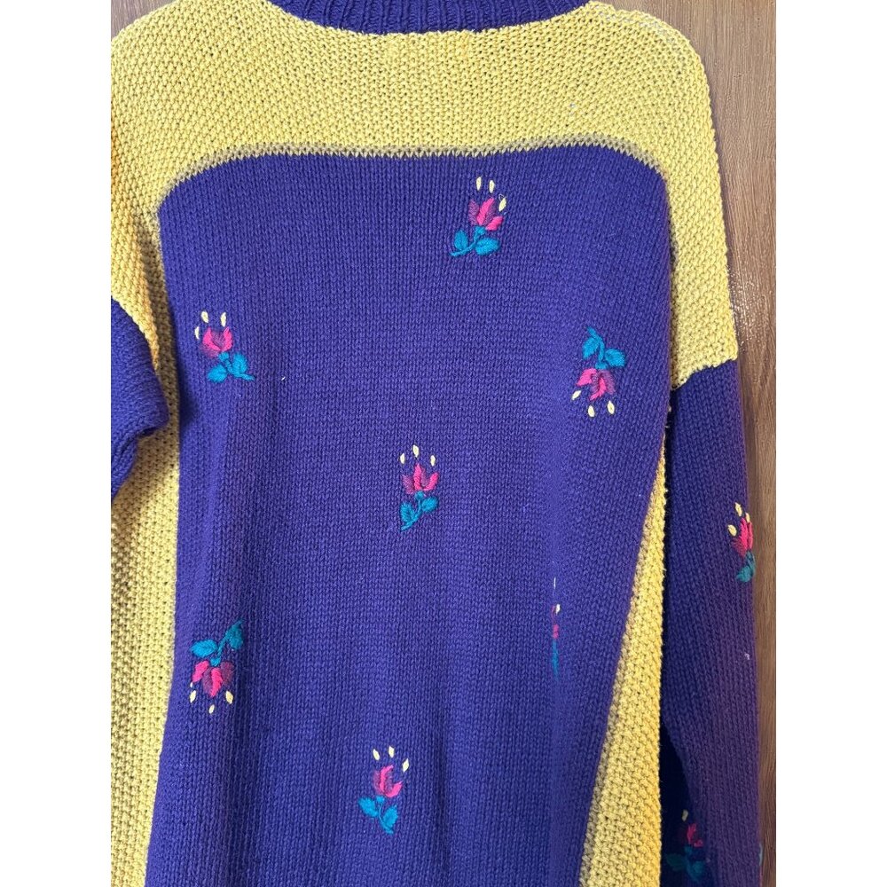 Vintage Casual Corner Knit Sweater Purple & Yellow Floral Design Womens Medium A - Picture 5 of 5